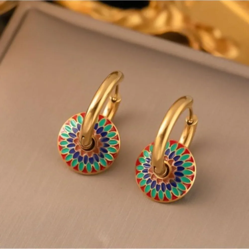 14k Gold Filled Marble Pattern Set: Necklace and hoop earrings